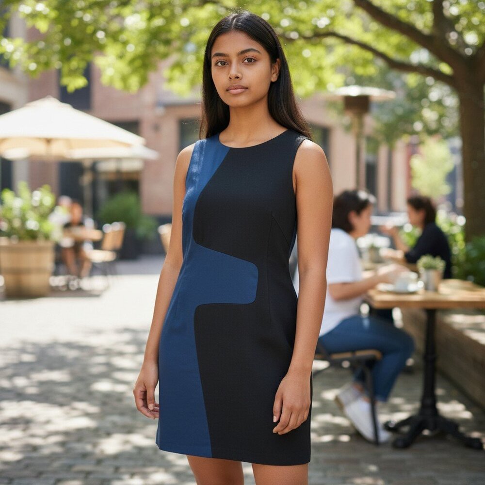 RAG & BONE Colorblock Sleeveless Sheath Dress Black/Navy | Size 6